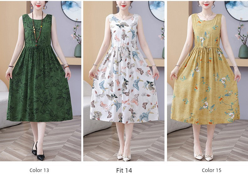 New Arrival Noil Poplin Dress Women's Summer Plus Size Ladieswear Classy Western Style Artificial Cotton Tall Sleeveless Dress Outwear