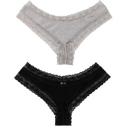 JUNTAME 2pc Solid Comfy Lace Cheeky Panties, Sexy Breathable Stretchy Intimates Panties