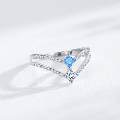 Ailmay 925 Sterling Silver Double-Layer Water Droplet Shaped Blue & White Zircon Ring For Women Personality Gift Party Jewelry