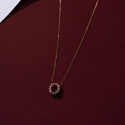 Metiseko 925 Sterling Silver Ruby Colour Chain Necklace Garnet Red Cubic Zirconia Retro Style Necklace Waterproof for Women