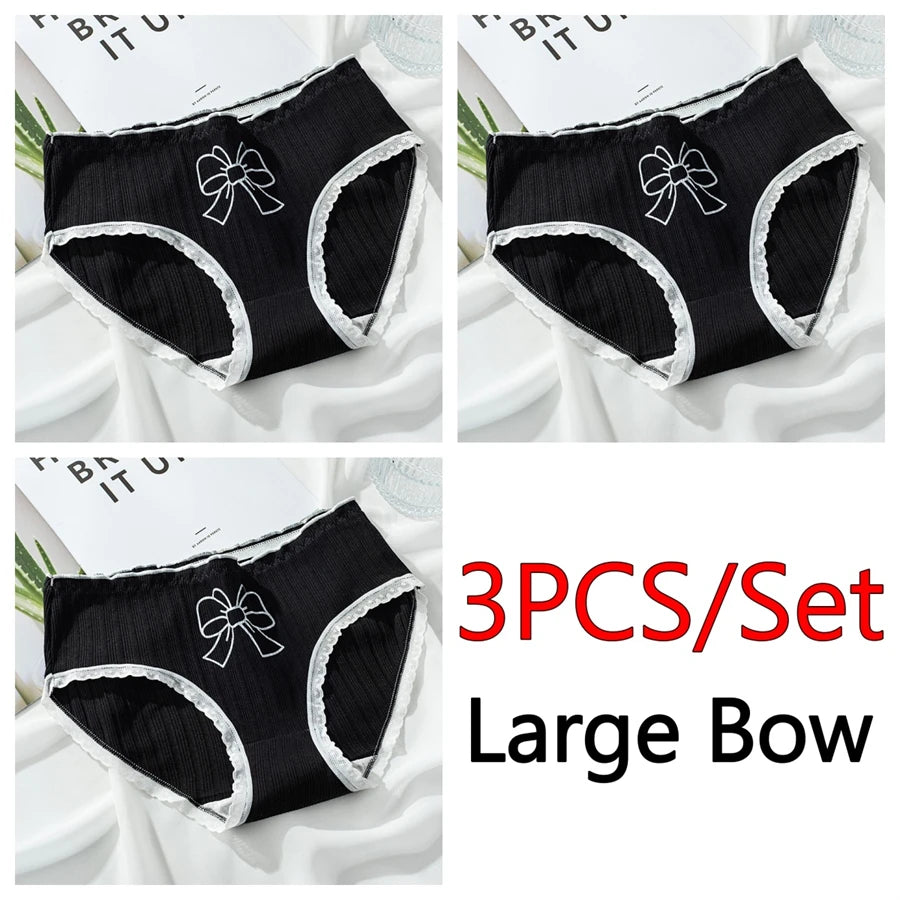 3PCS/set Cotton Bar Girl Panties Butterfly Sexy Design Unique Mid Waist Women Briefs Breathable Girls Underwear Soft Lingerie