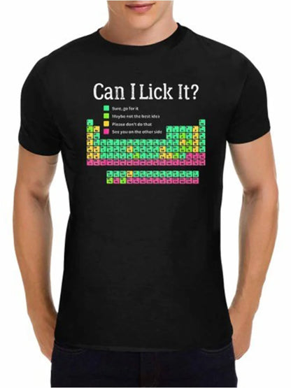 Men's Black Crew Neck T-Shirt Can I Lick It Periodic Table