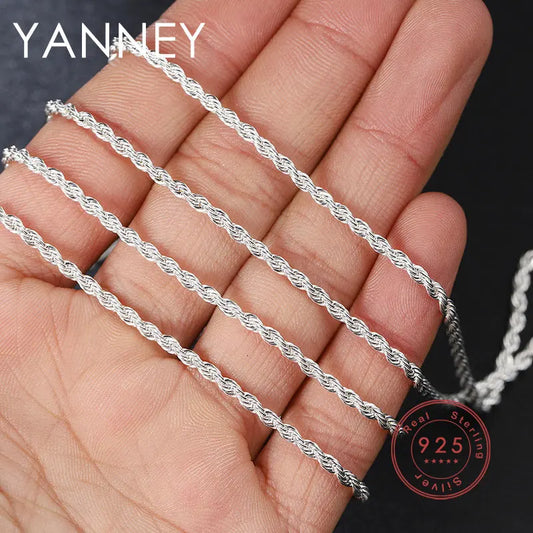 Men's 925 Silver Necklace 2/3/4mm Rope Chain Necklace Ladies Men Hip Hop Charm Fashion Party Gift Jewelry Accessories