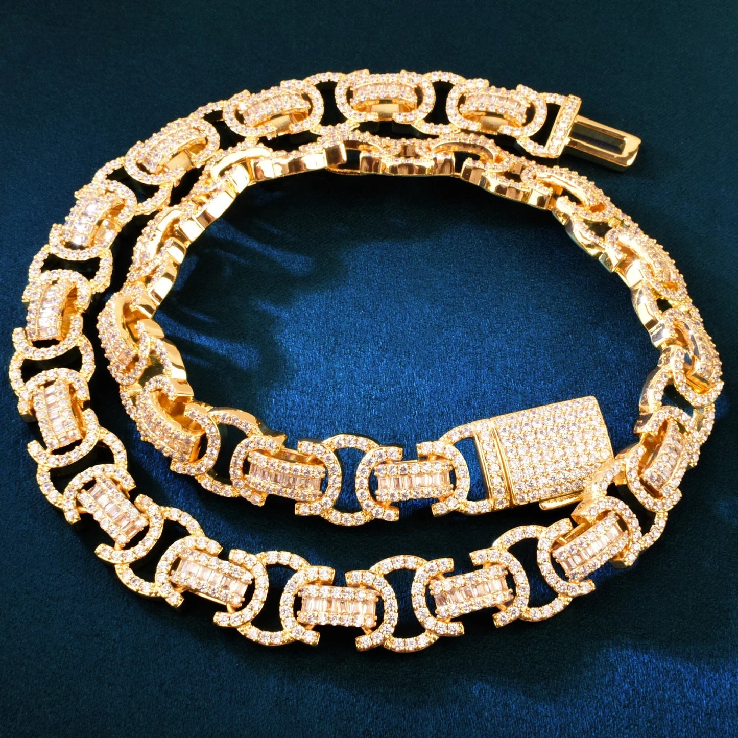 CUC 13mm Byzantine Link Chain Iced Out Cubic Zirconia Yellow Gold Color Men Hiphop Necklace Fashion Rock Jewelry