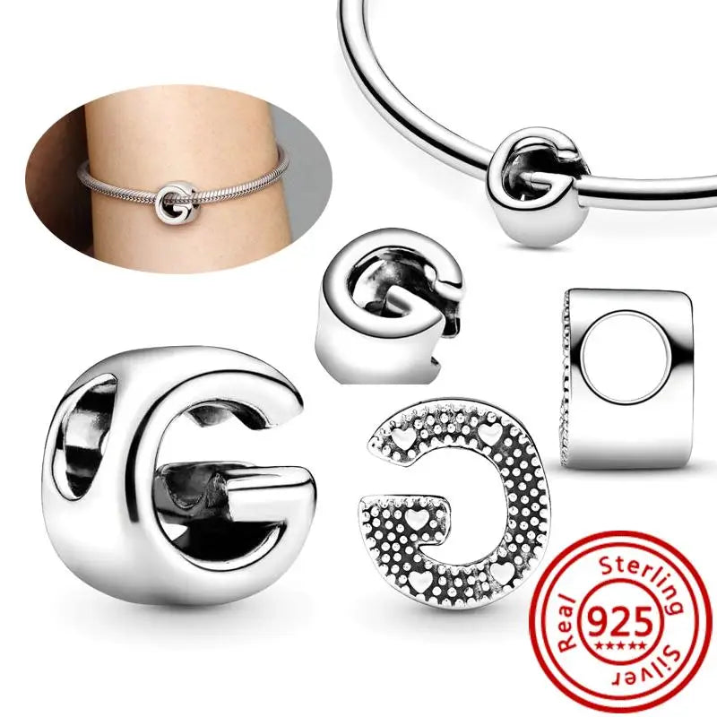 Hot Sale 100% 925 Sterling Silver 26 Letter A~Z Alphabet DIY Name Beads Fit Original  Charm Bracelet Bangles Fine Jewelry