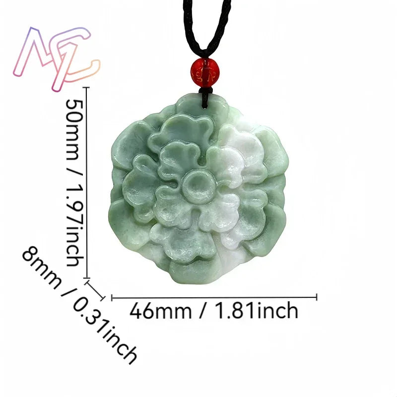 Light Green Natural Jade Flower Heart Pendant Necklace Real Jewellery Carved Gemstone Fashion Charm Amulet Gifts for Women Men