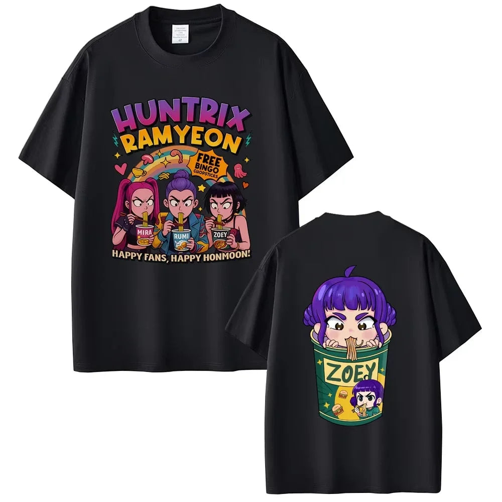 Movie KPop Demon Hunters Rumi Mira Zoey Saja Boys Derpy Tiger Double Sided Print T-shirt