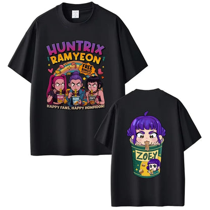 Movie KPop Demon Hunters Rumi Mira Zoey Saja Boys Derpy Tiger Double Sided Print T-shirt