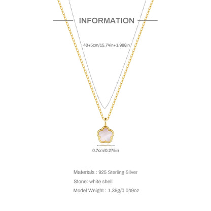 LENNIK 100% 925 Sterling Silver Women necklace plated with Exquisite five petal flower hollowed out white shell zircon plata 925