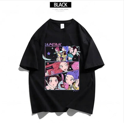 Cartoon Anime Film Kpop Demon Hunters Print T-shirt for Men Women Adult Clothes Summer Cotton Outdoor Wear Hip Hop Fashion Tops