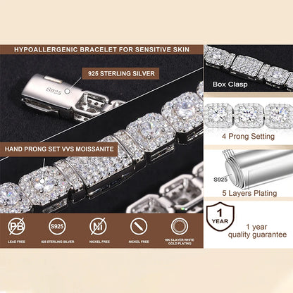 Iced Out Moissanite Halo Tennis Bracelet for Women Men S925 Sterling Silver 18k Gold Plated Jewelry with GRA Bracelets Gifts