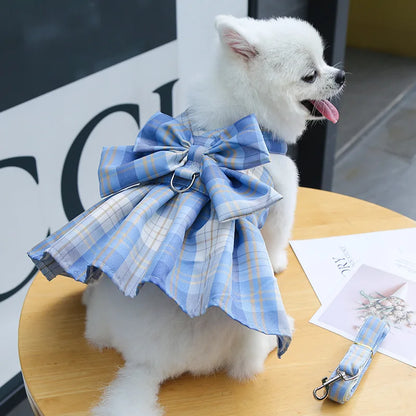 Cute Plaid Skirt Chest Strap Leash Dog Cat Vest Clothes Fighting Supplies Pet Harnesses Walking Pet Accessories Comfortable