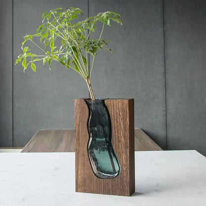 Flower Arrangement Bottle Wooden Glass Vase Creative Modern Hydroponic Flower Holder Exquisite Transparent Flower Pot Homestay