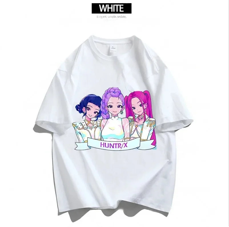 Cartoon Anime Film Kpop Demon Hunters Print T-shirt for Men Women Adult Clothes Summer Cotton Outdoor Wear Hip Hop Fashion Tops