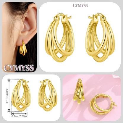 CYMYSS 2025 New 925 Sterling Silver Classic Hollow-out Versatile Hoop Earrings for Women Fine Jewelry Ideal Birthday Party Gifts