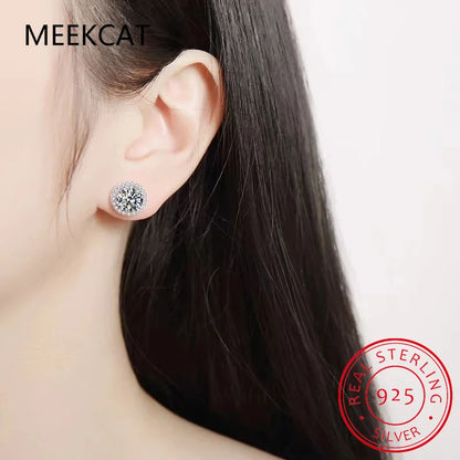 Zircon Moissanite Diamond Stud Earrings for Women Real 925 Sterling Silver Round Halo Earrings Luxury Wedding Fine Jewelry