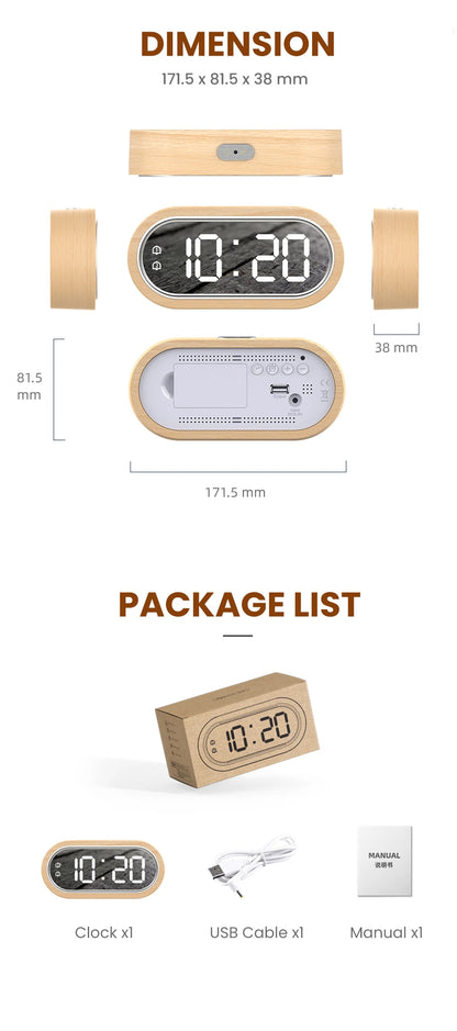 FanJu Digital Clock Alarm Snooze Table Thermometer Electronic USB charger LED Wooden Watch Living room Desk Clocks AAA Powered