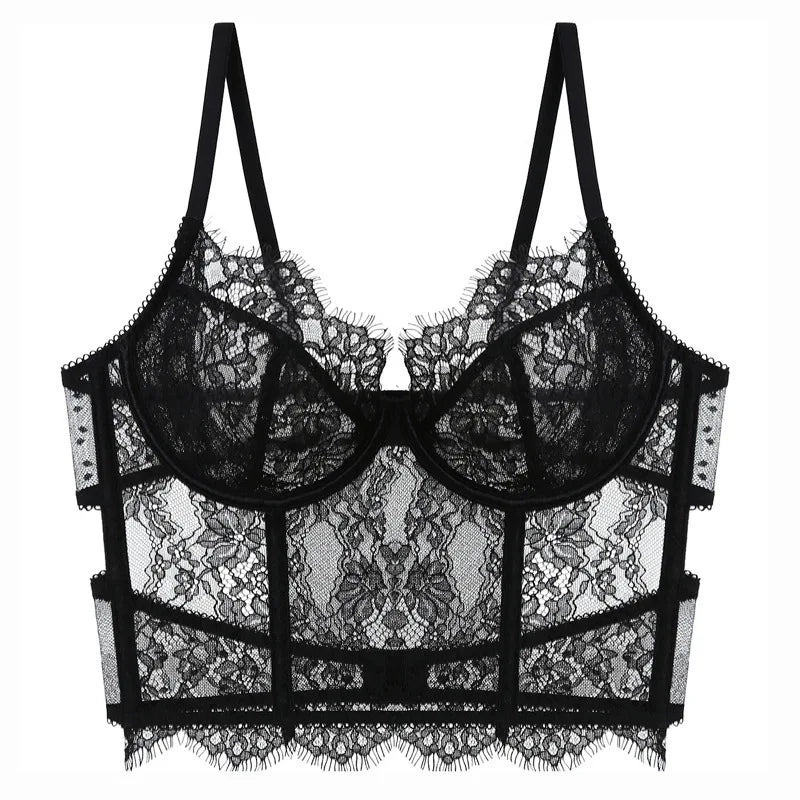Full Lace Embroidery Ultra-Thin Transparent Intimates Push Up Pure Desire Soft Steel Ring Anti Saggging Underwear Low Waist