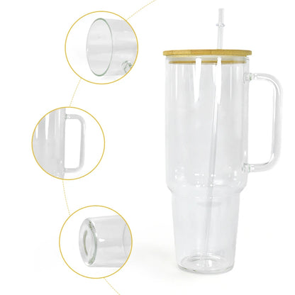 12pcs 40oz Clear Glass Sublimation Coffee Tumbler Travel Glass Mug With Handle Hu