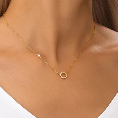 LENNIK 100% 925 Sterling Silver Women necklace plated with Exquisite five petal flower hollowed out white shell zircon plata 925