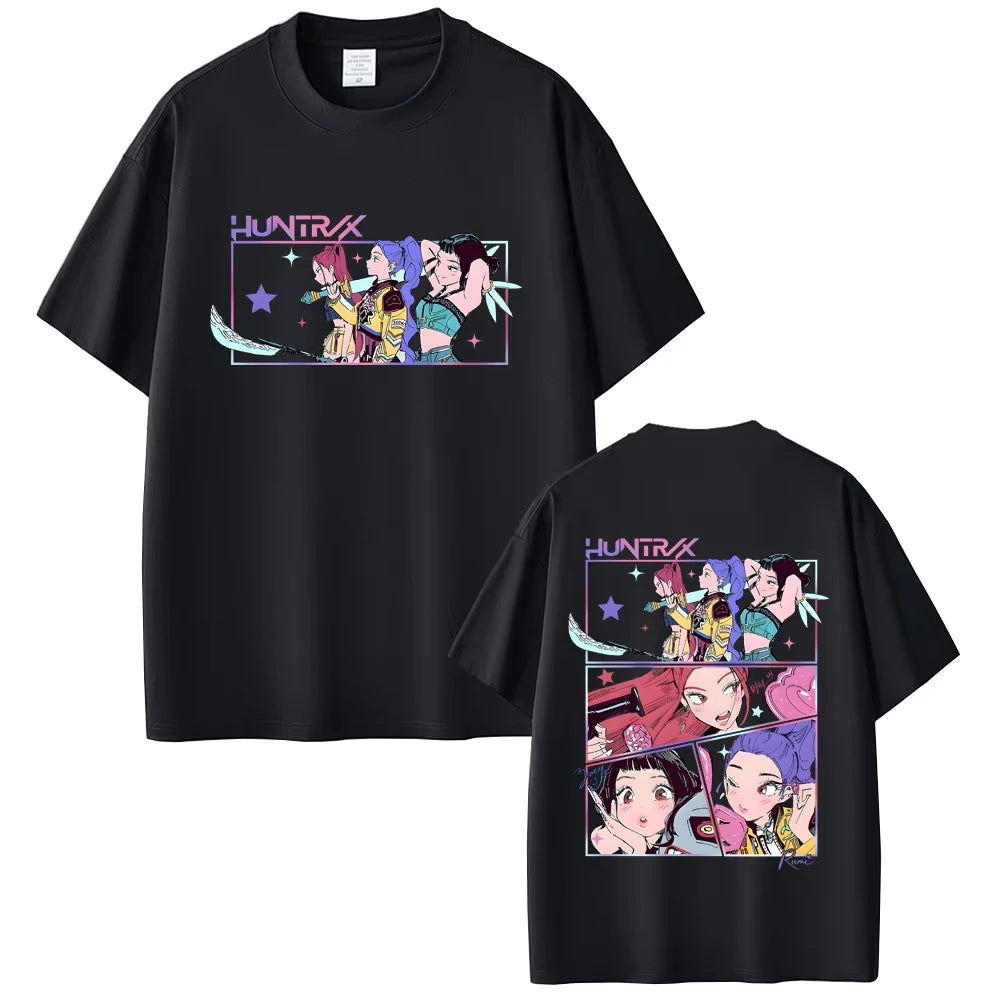 Movie KPop Demon Hunters Rumi Mira Zoey Saja Boys Derpy Tiger Double Sided Print T-shirt