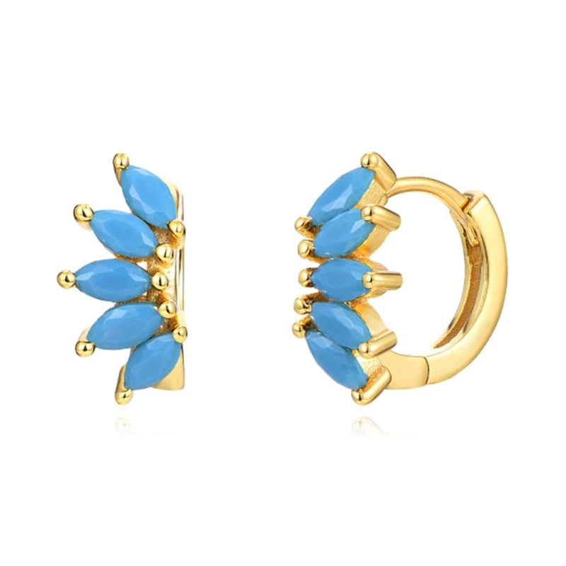 Luxury 925 Sterling Silver Ear Needle Flower Colorful Crystal Gold Earring For Women Hoop Earrings Trend Jewelry  Accessories