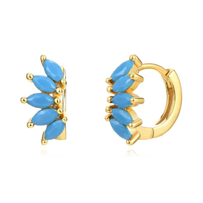 Luxury 925 Sterling Silver Ear Needle Flower Colorful Crystal Gold Earring For Women Hoop Earrings Trend Jewelry  Accessories