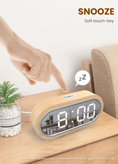 FanJu Digital Clock Alarm Snooze Table Thermometer Electronic USB charger LED Wooden Watch Living room Desk Clocks AAA Powered