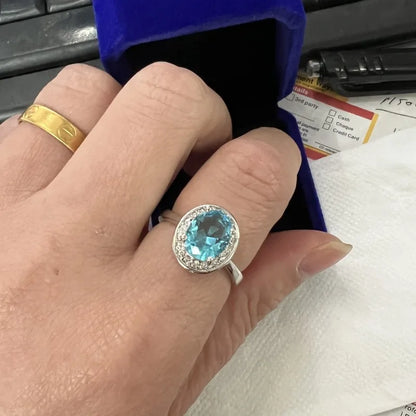 Valuable Lab Aquamarine Diamond Promise Ring 10KT White Gold Engagement Wedding Band Rings for Women Bridal Fine Jewelry