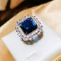 925 Silver New Luxury Set Princess Square Diamond Opening Ring Women's Fashion Tanzanite Sapphire Engagement Ring