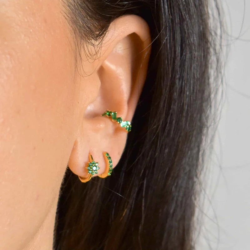 Luxury 925 Sterling Silver Ear Needle Flower Colorful Crystal Gold Earring For Women Hoop Earrings Trend Jewelry  Accessories