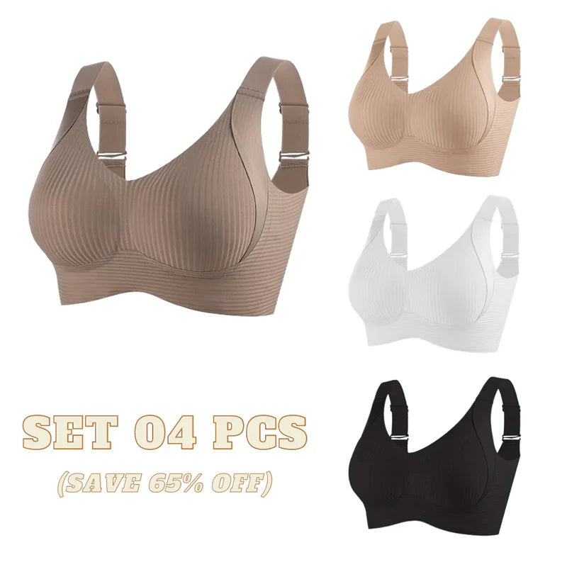Large Size Seamless Underwear Women's Full Cup Adjustable Big Breast Revealing Small Breast Reduction Bra