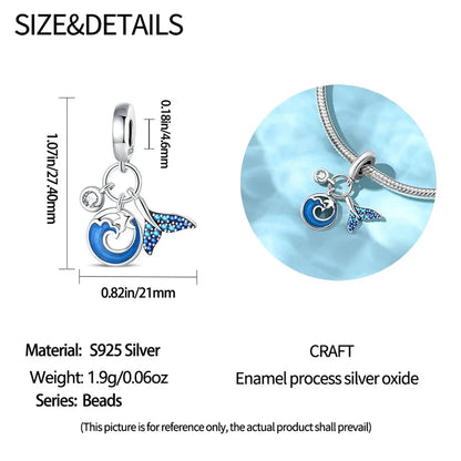 Blue Series 925 Sterling Silver Turtle,Whale & Seahorse Dangle Charm Fits Bracelet Kids Ocean Jewelry Accessories
