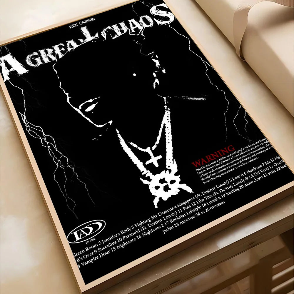 Pop Singer Ken Carson A Great Chaos Poster Poster Paper Print Home Living Room Bedroom Entrance Bar Cafe Art Painting Decoration