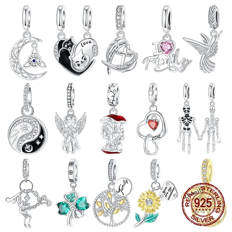 Fit 925 Original Bracelets Zircon Skeleton Angel Celtic Knot Trinity Knot 925 Silver Charms Beads DIY Birthday Jewelry Gift