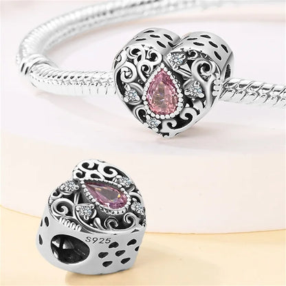 Hot Sale 925 Silver Retro Heart Shape Lotus Angel Charm Beads Fit Pandach Original DIY Bracelets Birthday Gifts Fine Jewelry