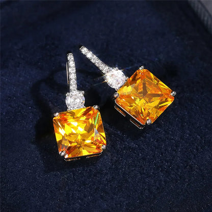 925 Sterling Silver Yellow Cubic Zirconia Dangle Earrings Women Wedding Ceremony Party Bridal Accessories Trend Jewelry