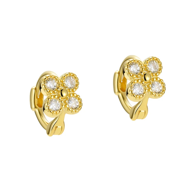 Luxury 925 Sterling Silver Ear Needle Flower Colorful Crystal Gold Earring For Women Hoop Earrings Trend Jewelry  Accessories