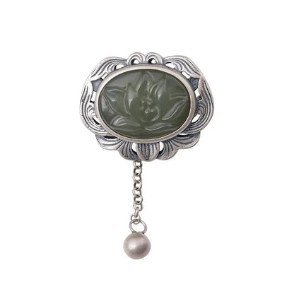 Original designer craftsmanship natural Hetian jasper pendant brooch Chinese style retro unique charm brand silver jewelry
