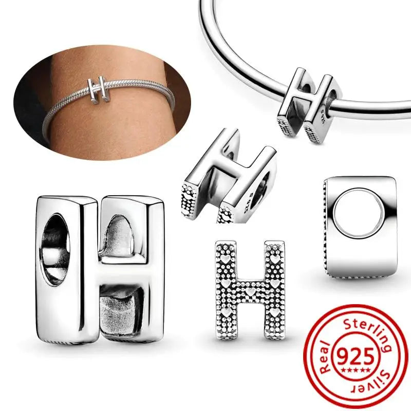 Hot Sale 100% 925 Sterling Silver 26 Letter A~Z Alphabet DIY Name Beads Fit Original  Charm Bracelet Bangles Fine Jewelry