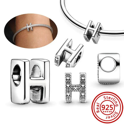 Hot Sale 100% 925 Sterling Silver 26 Letter A~Z Alphabet DIY Name Beads Fit Original  Charm Bracelet Bangles Fine Jewelry