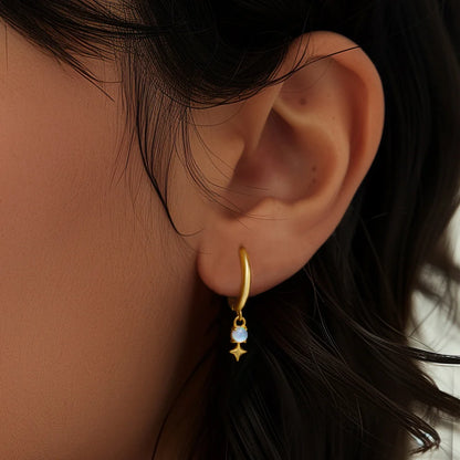 Sterling Silver Opal Star Charm Gold Hoop Earrings