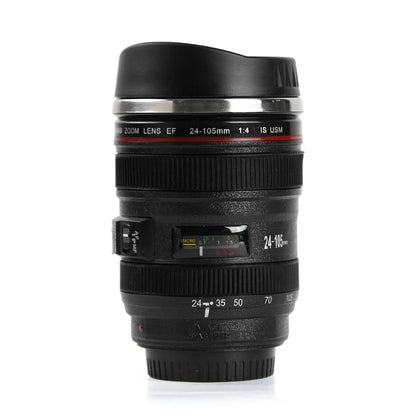 350mL Creative Telephoto Lens Shape Coffee Tea Mug with Lid Stainless Steel