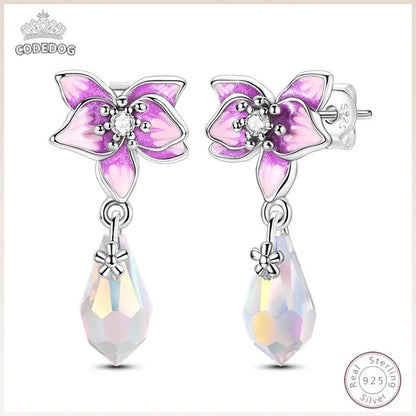 New 925 Sterling Silver Earrings Pendant Simple Shiny Flower Pearl Zircon Wedding Women Jewelry Gift