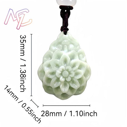Light Green Natural Jade Flower Heart Pendant Necklace Real Jewellery Carved Gemstone Fashion Charm Amulet Gifts for Women Men