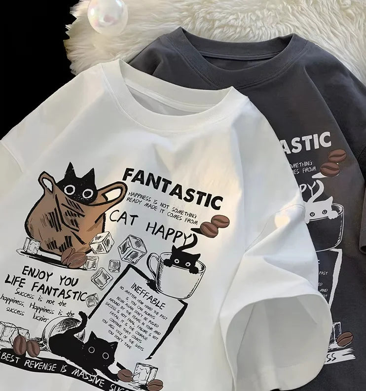 Cartoon Cat Group Printed T-Shirt