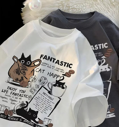 Cartoon Cat Group Printed T-Shirt