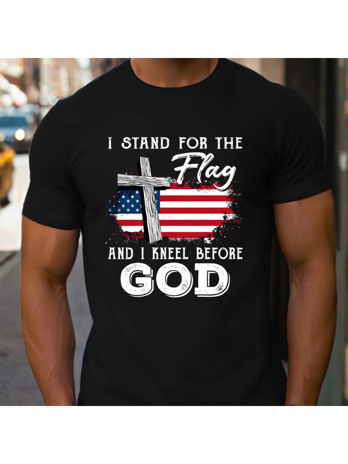 Men's T-shirt - Patriotic American Flag Design Casual Round Neck