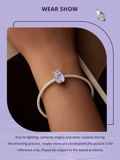 Bamoer 100% 925 Sterling Silver Romantic Crystal Butterfly Iris Charm For Women Fit Bracelet DIY Necklace Fine Jewelry Gift