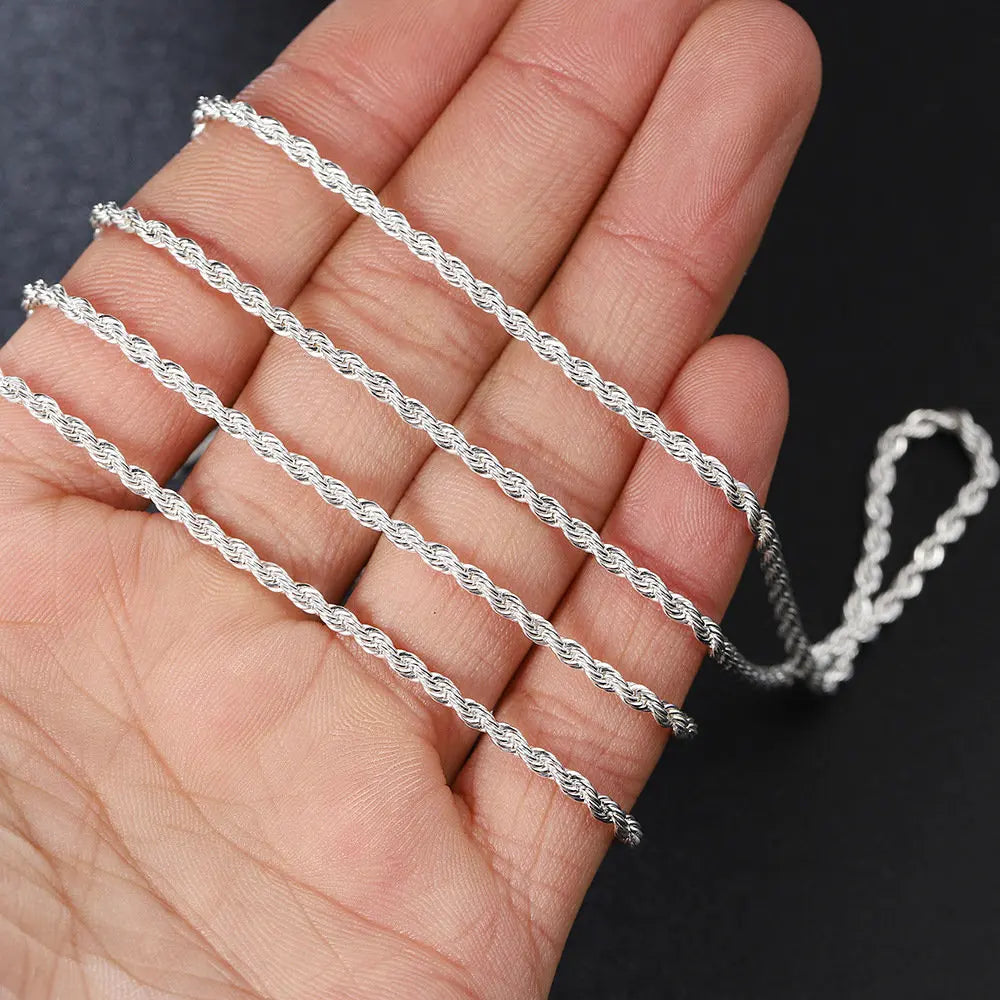 Men's 925 Silver Necklace 2/3/4mm Rope Chain Necklace Ladies Men Hip Hop Charm Fashion Party Gift Jewelry Accessories